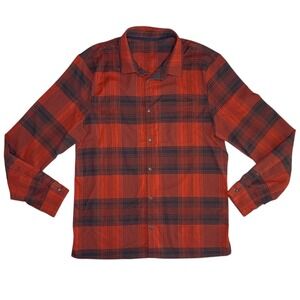Lululemon Masons Peak Flannel Shirt Men's Large Red Black Plaid‎ Stretch Preppy